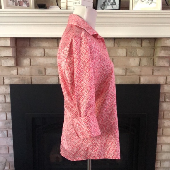 Talbots Pink Geometric Pattern Wrinkle Resistant Button Down Shirt size 8 - Picture 9 of 13